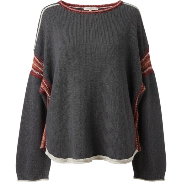 NATURAL LIFE Tops - Natural Life Gray Knit Trim Oversize Sweatshirt S/M Cozy Loungewear Boho Top